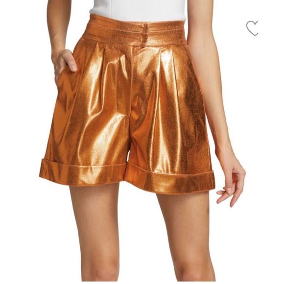 KIMBERLY GOLDSON Lizzie Pleated Metallic Shorts in Copper NWOT Size 6 - Picture 1 of 9